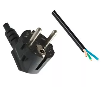 Power cord CEE 7/7 90° to Open End, 1mm², VDE, NF, DEMKO, FINKO, KEMA, CEBEC, OVE, IMQ, SEV, SAA, black, 3m